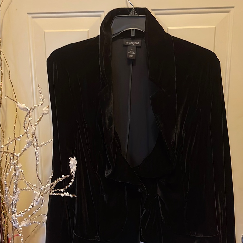 Lane Bryant Black Velvet Blazer Shawl Collar Tailored